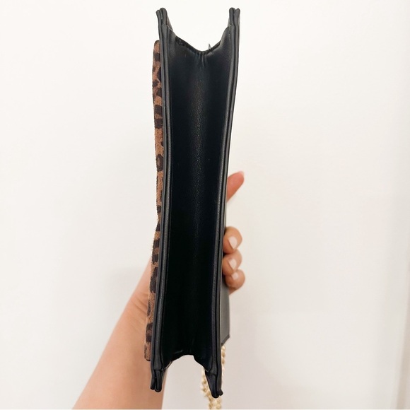 Express Animal Print Vegan Leather Flap Gold Chain Handbag Brown Black - Picture 9 of 10